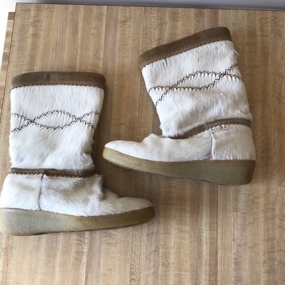 TECNICA Fur Boots White Winter After Apres Ski Snow Italy Pony Hair - Picture 4 of 11